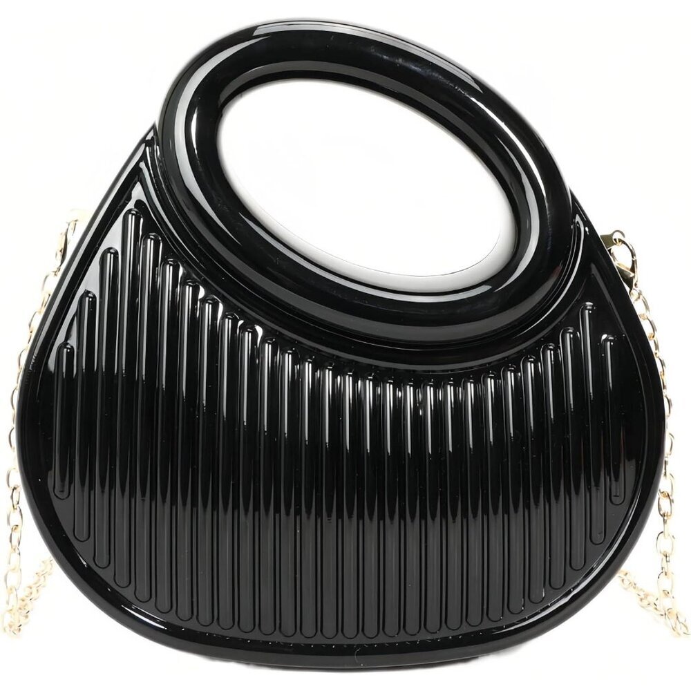 Women's Black Acrylic Small Cute Buckle Moon Shaped Party Crossbody Clutch